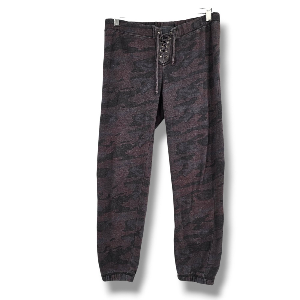Ocean Drive Womens Camo Lace Up Front Joggers Purple Charcoal Fleece Size Medium
